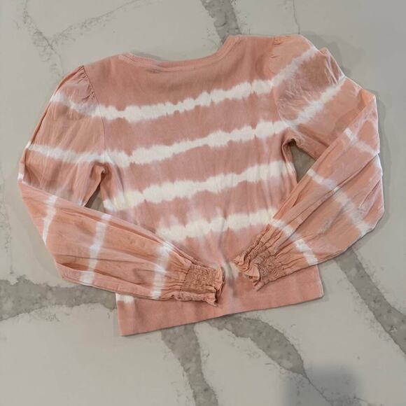 DKNY Long Sleeve Pink Tie-Dye Ribbed Top Women's Small Scoop Neck Smocked Cuffs - Picture 6 of 7
